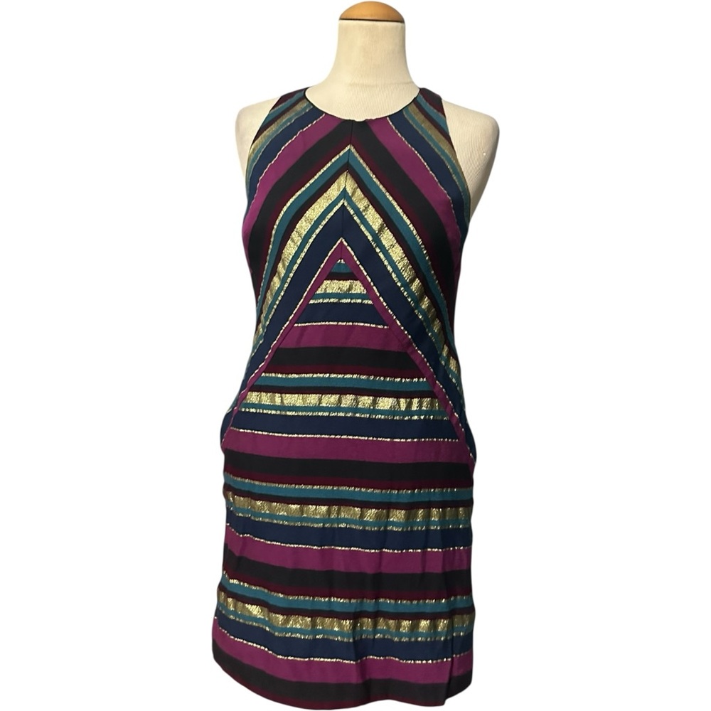 Hutch A Line Chevron Metallic Dress Red Multicolor Size 6